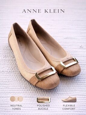Anne Klein Flex Nude Woven Ballet Flats Buckle Comfort Shoes 9.5